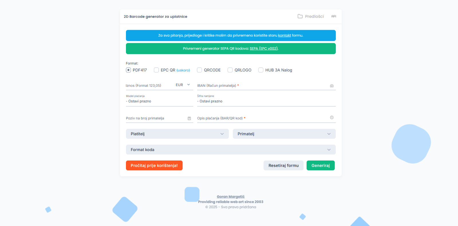 Generator Uplatnica (Platko.eu)